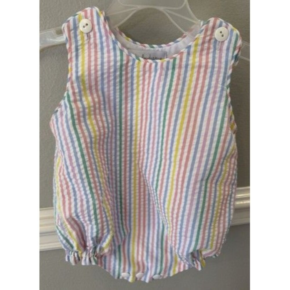India Boudreaux Seersucker Striped Sleeveless Rainbow Romper 0-3 Months Bubble